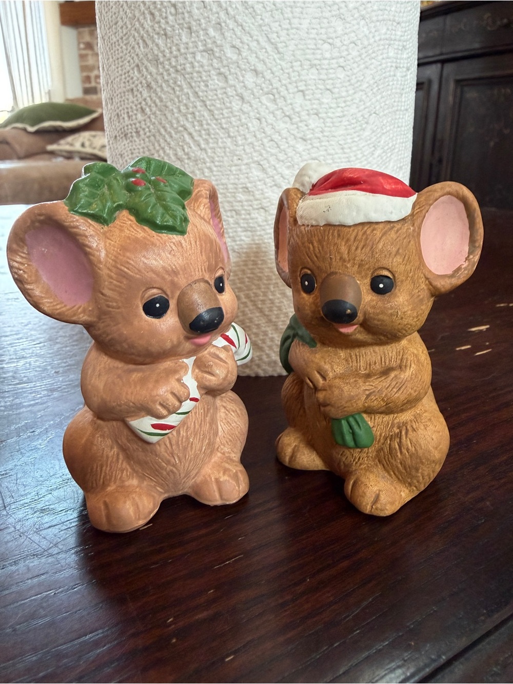 vintage Lefton Christmas Koala Bear Figurines made of ceramic